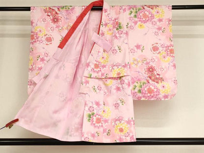 平和屋着物[]七五三　女の子　３歳　祝着　三つ身　長襦袢(単衣)・被布・小物セット　花手毬文　暈し染め　金彩　未使用　AABB5792ja