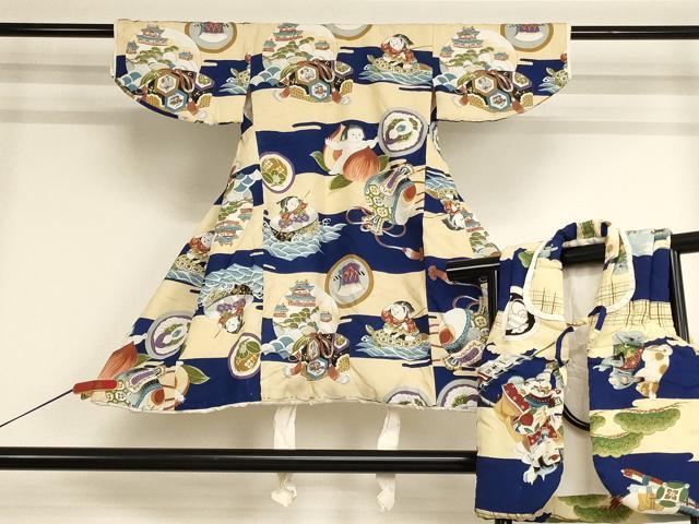 平和屋着物[]七五三　男の子　3歳　祝着・袖無し羽織セット　日本昔話　浦島太郎　桃太郎　一寸法師　正絹　逸品　AABB5815ja