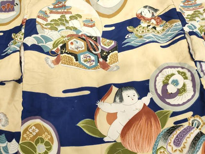 平和屋着物[]七五三　男の子　3歳　祝着・袖無し羽織セット　日本昔話　浦島太郎　桃太郎　一寸法師　正絹　逸品　AABB5815ja