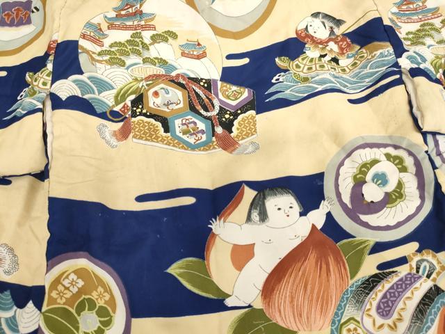 平和屋着物[]七五三　男の子　3歳　祝着・袖無し羽織セット　日本昔話　浦島太郎　桃太郎　一寸法師　正絹　逸品　AABB5815ja