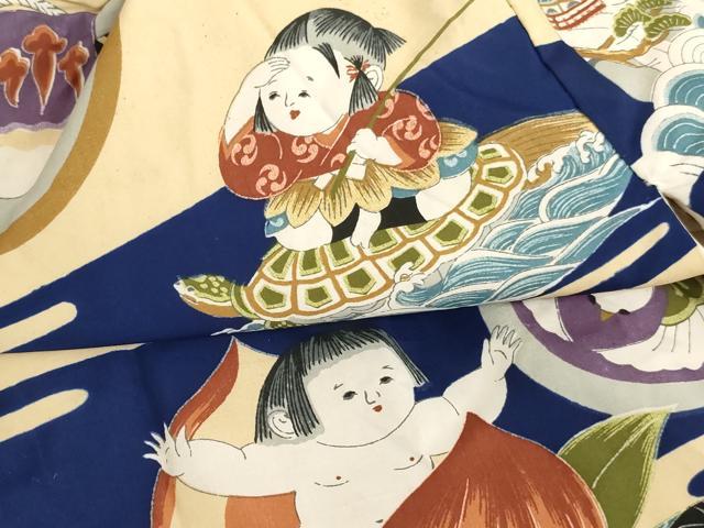 平和屋着物[]七五三　男の子　3歳　祝着・袖無し羽織セット　日本昔話　浦島太郎　桃太郎　一寸法師　正絹　逸品　AABB5815ja