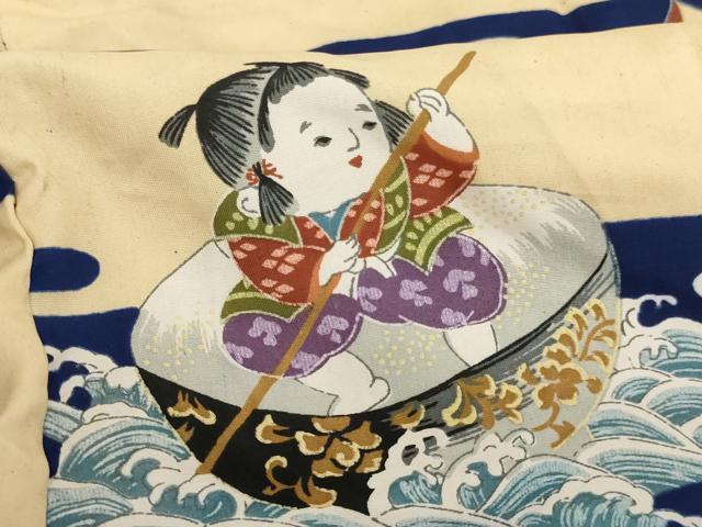 平和屋着物[]七五三　男の子　3歳　祝着・袖無し羽織セット　日本昔話　浦島太郎　桃太郎　一寸法師　正絹　逸品　AABB5815ja