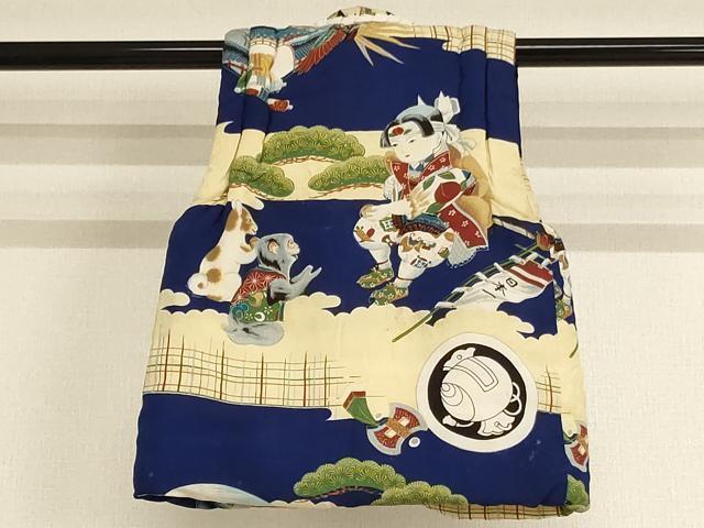 平和屋着物[]七五三　男の子　3歳　祝着・袖無し羽織セット　日本昔話　浦島太郎　桃太郎　一寸法師　正絹　逸品　AABB5815ja