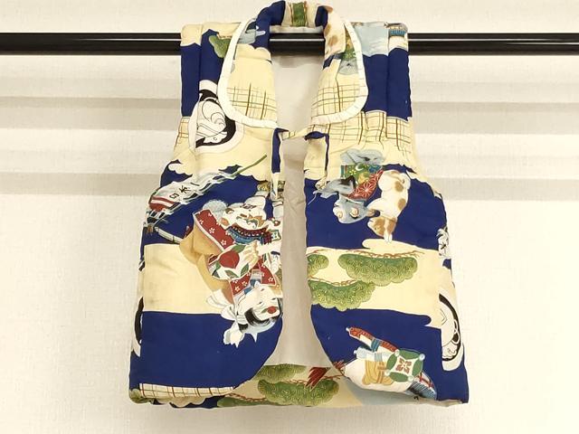 平和屋着物[]七五三　男の子　3歳　祝着・袖無し羽織セット　日本昔話　浦島太郎　桃太郎　一寸法師　正絹　逸品　AABB5815ja