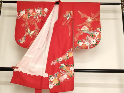 平和屋着物[]七五三　女の子　３歳　祝着　一つ身　長襦袢(袷)セット　鴛鴦花蝶文　金銀彩　逸品　AABB5816ja
