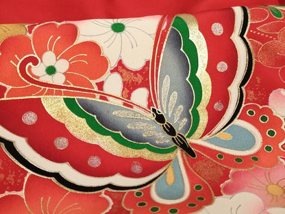 平和屋着物[]七五三　女の子　３歳　祝着　一つ身　長襦袢(袷)セット　鴛鴦花蝶文　金銀彩　逸品　AABB5816ja