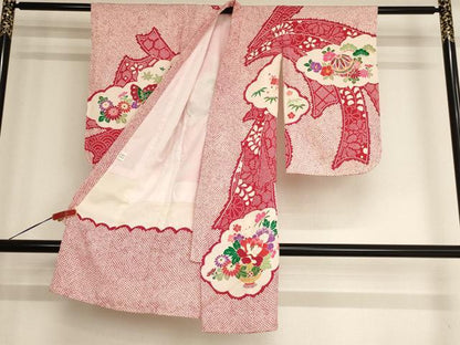 平和屋着物[]七五三　女の子　３歳　祝着　一つ身　駒刺繍　束ね熨斗花手毬文　金彩　正絹　逸品　AABB5817ja