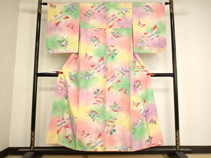 平和屋着物∵女の子 十三参り 子供 祝着 舞蝶文 暈し染め 正絹 逸品 AABB5818ja