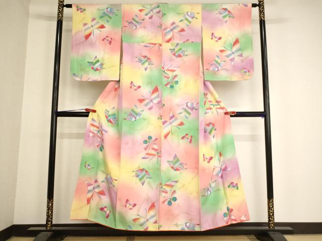 平和屋着物∵女の子 十三参り 子供 祝着 舞蝶文 暈し染め 正絹 逸品 AABB5818ja