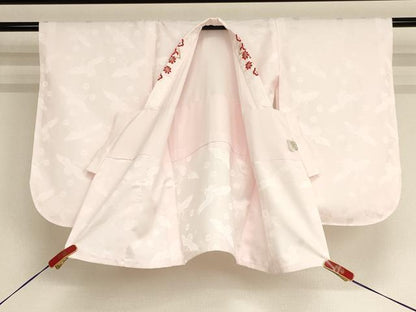 平和屋着物[]子供　女の子　長襦袢　袷　飛鶴花地紋　薄桜色　半衿刺繍　AABB5821ja