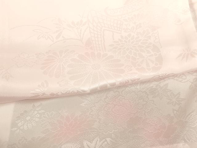 平和屋着物[]子供　女の子　長襦袢　無双仕立て　御所車花地紋　暈し染め　半衿刺繍　洗える着物　未使用　AABB5822ja