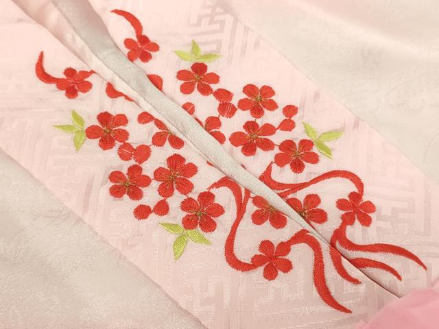 平和屋着物[]子供　女の子　長襦袢　無双仕立て　御所車花地紋　暈し染め　半衿刺繍　洗える着物　未使用　AABB5822ja