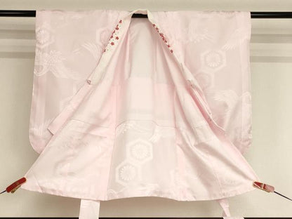 平和屋着物[]子供　女の子　長襦袢　袷　飛鶴花亀甲地紋　薄桜色　半衿刺繍　AABB5823ja