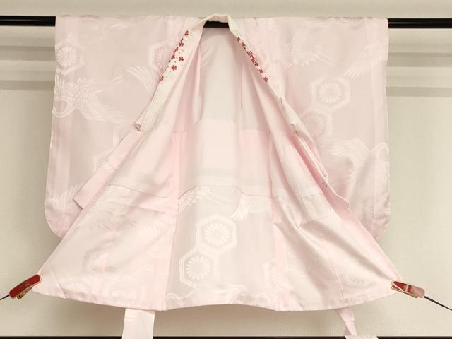 平和屋着物[]子供　女の子　長襦袢　袷　飛鶴花亀甲地紋　薄桜色　半衿刺繍　AABB5823ja