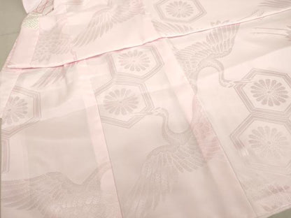 平和屋着物[]子供　女の子　長襦袢　袷　飛鶴花亀甲地紋　薄桜色　半衿刺繍　AABB5823ja