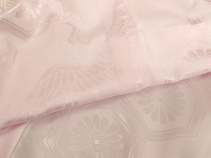 平和屋着物[]子供　女の子　長襦袢　袷　飛鶴花亀甲地紋　薄桜色　半衿刺繍　AABB5823ja