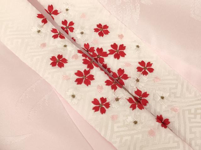 平和屋着物[]子供　女の子　長襦袢　袷　飛鶴花亀甲地紋　薄桜色　半衿刺繍　AABB5823ja