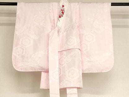 平和屋着物[]子供　女の子　長襦袢　袷　飛鶴花亀甲地紋　薄桜色　半衿刺繍　AABB5824ja