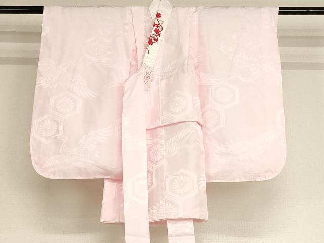 平和屋着物[]子供　女の子　長襦袢　袷　飛鶴花亀甲地紋　薄桜色　半衿刺繍　AABB5824ja