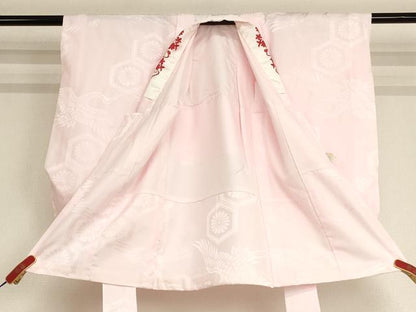 平和屋着物[]子供　女の子　長襦袢　袷　飛鶴花亀甲地紋　薄桜色　半衿刺繍　AABB5824ja