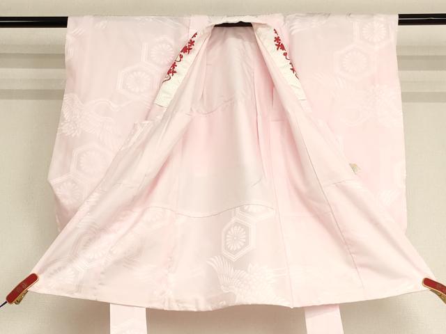平和屋着物[]子供　女の子　長襦袢　袷　飛鶴花亀甲地紋　薄桜色　半衿刺繍　AABB5824ja