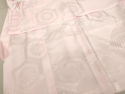 平和屋着物[]子供　女の子　長襦袢　袷　飛鶴花亀甲地紋　薄桜色　半衿刺繍　AABB5824ja