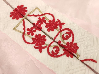 平和屋着物[]子供　女の子　長襦袢　袷　飛鶴花亀甲地紋　薄桜色　半衿刺繍　AABB5824ja