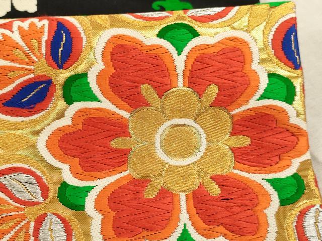 平和屋着物[]子供　全通柄袋帯　唐織　正倉院花文　黒地　金糸　逸品　AABB5827ja
