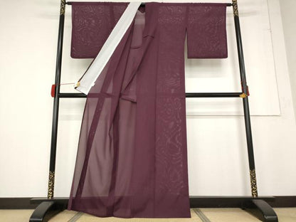 平和屋着物＊夏物 色無地 絽 紫鳶色 洗える着物 AABB5844st