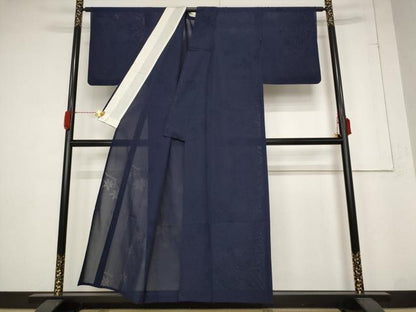 平和屋着物＊夏物 色無地 紗 楓紋紗 留紺色 正絹 逸品 AABB5860st