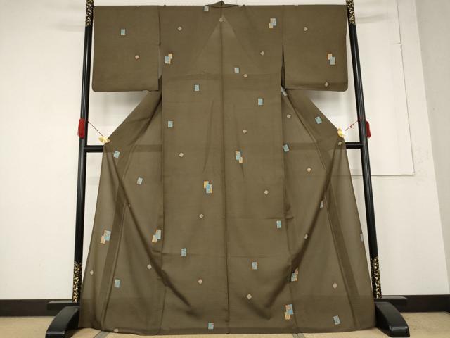 平和屋着物＊夏物 小紋 紗 色紙重ね文 ロング丈 正絹 逸品 AABB5868st