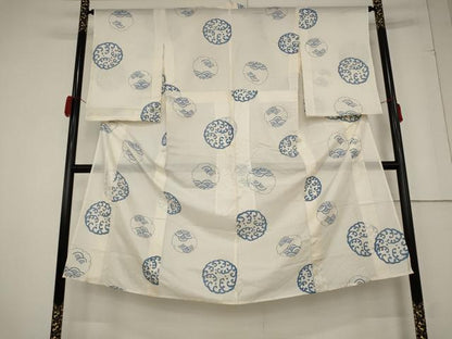 平和屋着物＊夏物 アンティーク 大正ロマン 小紋 絽 雪輪青海波文 正絹 逸品 AABB5870st