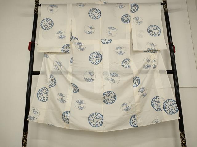 平和屋着物＊夏物 アンティーク 大正ロマン 小紋 絽 雪輪青海波文 正絹 逸品 AABB5870st