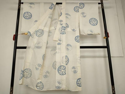 平和屋着物＊夏物 アンティーク 大正ロマン 小紋 絽 雪輪青海波文 正絹 逸品 AABB5870st