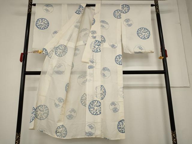 平和屋着物＊夏物 アンティーク 大正ロマン 小紋 絽 雪輪青海波文 正絹 逸品 AABB5870st