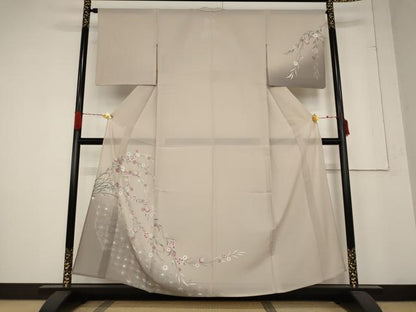 平和屋着物＊夏物　訪問着　絽　草花文　暈し染め　金彩　正絹　逸品　AABB5871st