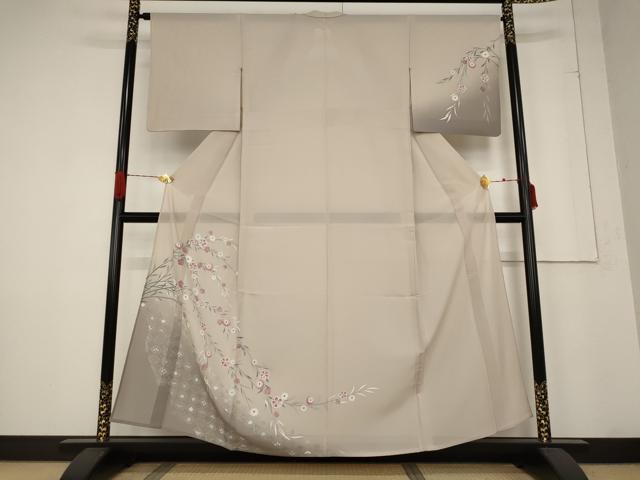 平和屋着物＊夏物　訪問着　絽　草花文　暈し染め　金彩　正絹　逸品　AABB5871st