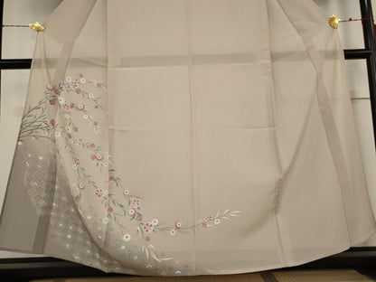 平和屋着物＊夏物　訪問着　絽　草花文　暈し染め　金彩　正絹　逸品　AABB5871st