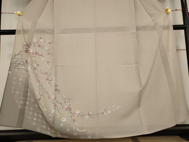 平和屋着物＊夏物　訪問着　絽　草花文　暈し染め　金彩　正絹　逸品　AABB5871st