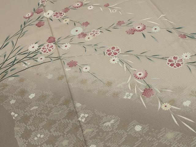 平和屋着物＊夏物　訪問着　絽　草花文　暈し染め　金彩　正絹　逸品　AABB5871st