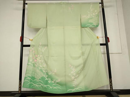 平和屋着物＊夏物 訪問着 絽 草花文 暈し染め 銀彩 正絹 逸品 AABB5872st
