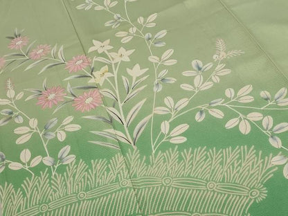 平和屋着物＊夏物 訪問着 絽 草花文 暈し染め 銀彩 正絹 逸品 AABB5872st