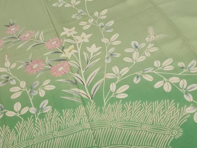 平和屋着物＊夏物 訪問着 絽 草花文 暈し染め 銀彩 正絹 逸品 AABB5872st