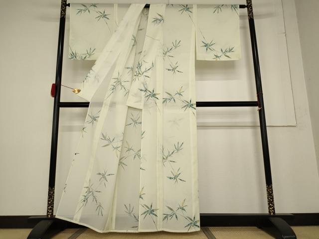平和屋着物＊夏物 小紋 絽 笹竹文 洗える着物 未使用 AABB5877st