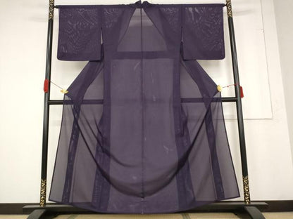 平和屋着物＊夏物 色無地 絽 深紫色 洗える着物 AABB5882st