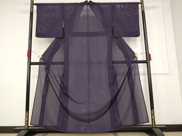 平和屋着物＊夏物 色無地 絽 深紫色 洗える着物 AABB5882st