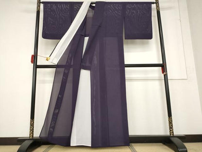 平和屋着物＊夏物 色無地 絽 深紫色 洗える着物 AABB5882st