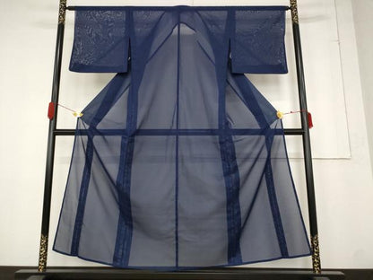 平和屋着物＊夏物 色無地 絽 留紺色 洗える着物 AABB5884st