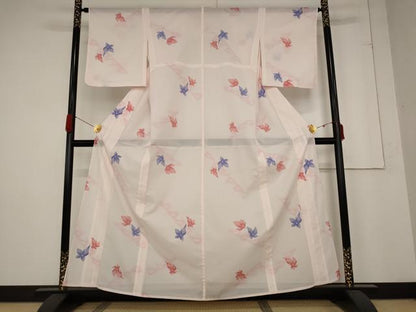 平和屋着物＊夏物 小紋 絽 舞花文 洗える着物 AABB5888st