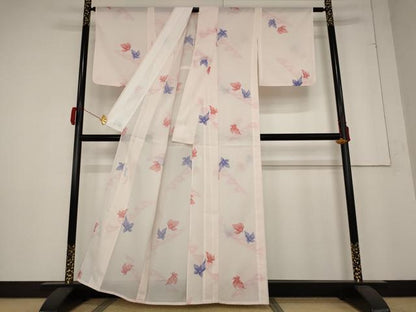平和屋着物＊夏物 小紋 絽 舞花文 洗える着物 AABB5888st